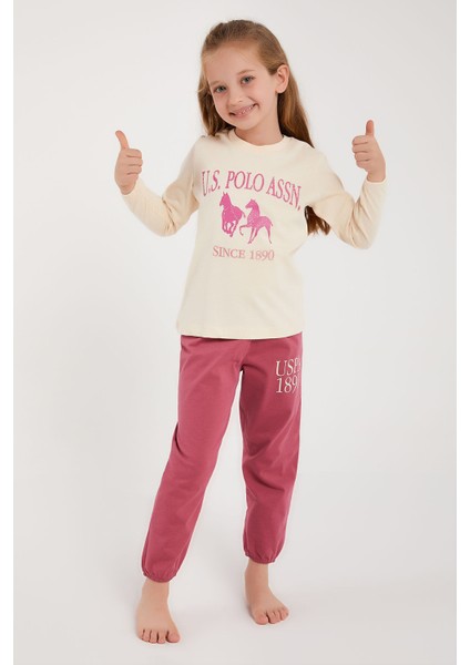Lisanslı Fildişi Kız Çocuk Uzun Kol Pijama Takım