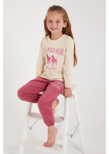 Lisanslı Fildişi Kız Çocuk Uzun Kol Pijama Takım modelleri