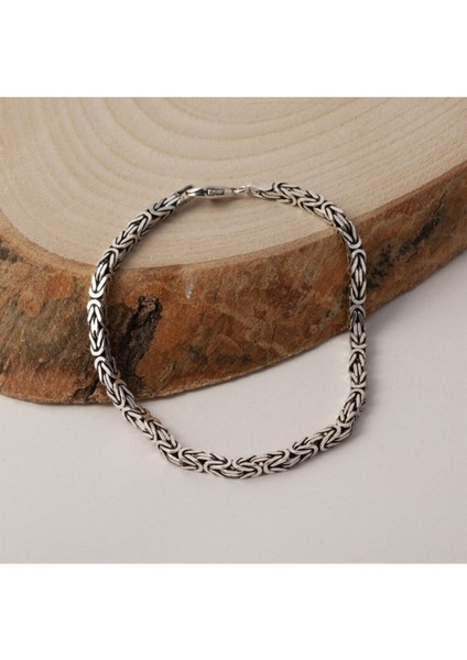 4 mm Kare Kral Zincir Gümüş Bileklik