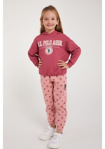 Lisanslı Gül Kurusu Kız Çocuk Lastik Detaylı Eşofman Takım