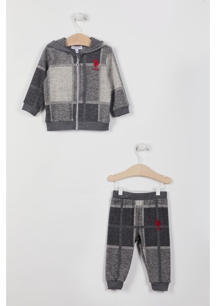 Lisanslı Ekoseli Grimelanj Erkek Bebek Uzun Kol Kapüşonlu Polartakım