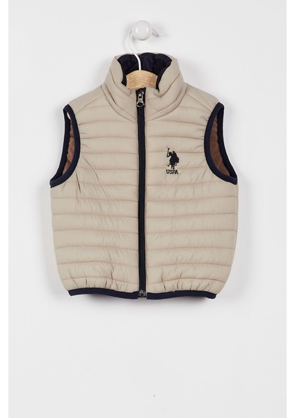 Lisanslı Fermuarlı Bej Bebek Yelek