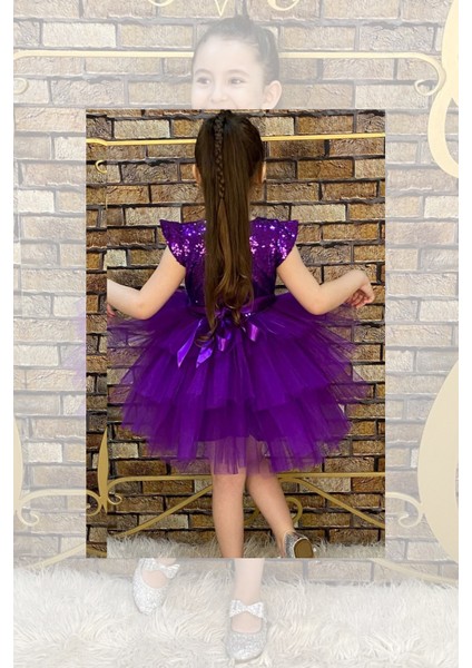 Kız Çocuk Üstü Pulpayet Işlemeli Katkat Mor Abiye indirimleri