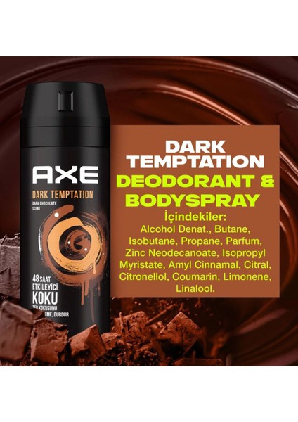 2 Adet Axe Dark Temptation Erkek Deodorant Sprey 150 Ml