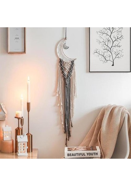 Ay Makrome Duvar Asılı Makrome Dream Catchers Boho Dekor Bırakır Goblen Duvar Bebek Çocuk Odası Dekorasyon Düğün Hediyesi | Dekoratif Goblenler (Yurt Dışından)