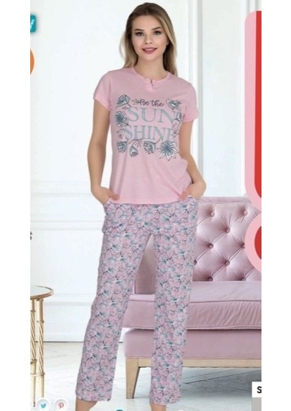 Berland 3349 Kadın Kısa Kol Pijama Takım Açık Pembe - M
