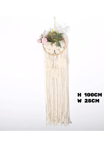 25 * 100 cm Dantel Makrome Duvar Asılı Dokuma Saksı Rattan Bohemian Stil Dekoratif Bahçe Sepeti Makrome Bitki Askısı | Dekoratif Gobiyeller (Yurt Dışından)