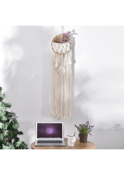 25 * 100 cm Dantel Makrome Duvar Asılı Dokuma Saksı Rattan Bohemian Stil Dekoratif Bahçe Sepeti Makrome Bitki Askısı | Dekoratif Gobiyeller (Yurt Dışından)