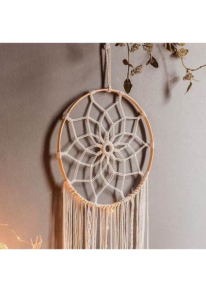 Bohemian Chic Makrome Duvar Asılı Goblen Mandala Ay Dreamcatcher Duvar Dekor Boho Dokuma Örme Goblenler Ev Dekorasyon | Dekoratif Gobiyeller (Yurt Dışından)