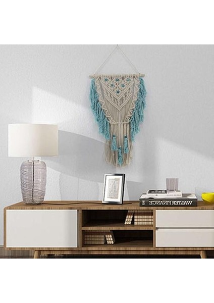 El Düğümlü Makrome Duvar Sanatı El Yapımı Pamuk Bohemian Duvar Püskül Boho Düğün ile Goblen Asılı | Dekoratif Gobiyeller (Yurt Dışından)