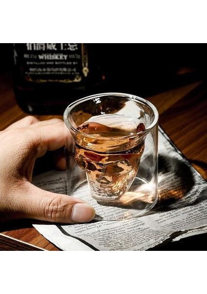 1 Adet 145 ml Çoklu Kapasiteli Çift Şeffaf Kafatası Kahve Fincanı Kristal Cam Viski Votka Bar Kulübü Bira Şarap Cam | Gravür (Yurt Dışından)