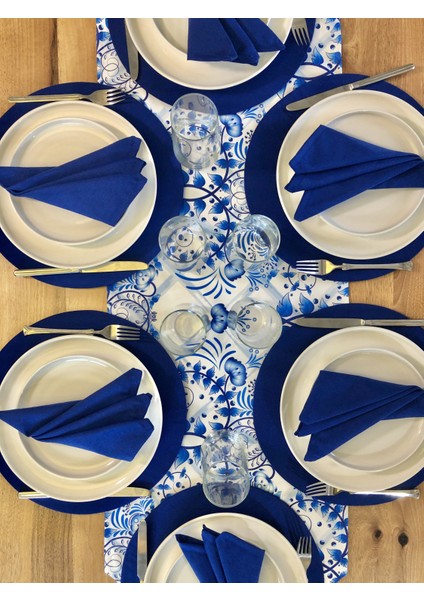 Amerikan Servis Damask Desen Takım 6 Supla, 6 Kumaş Peçete ve Runner Örtü 2