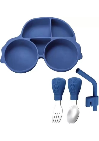 Bebek Silikon Mama Seti (Silikon Kaymaz Tabak, Kaşık, Çatal, Hasır)