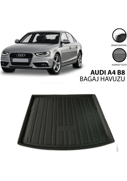 2008 Audi A4 Sedan Uyumlu Bagaj Havuzu Tam Uyumlu 3D Kauçuktur