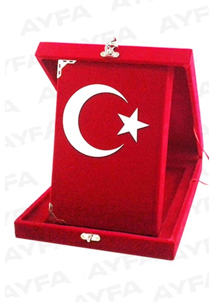 Bayrak Mühürlü Orta Boy Plaketli Kadife Kuranı Kerim -