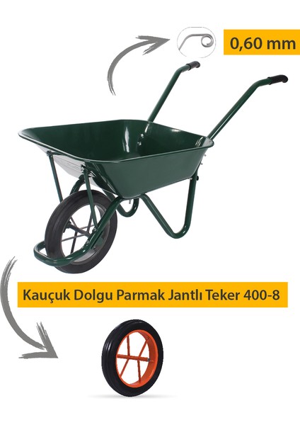 Troyka Afrika Kauçuk Dolgu Teker Parmak Jant Demonte El Arabası 0.60 mm Sac