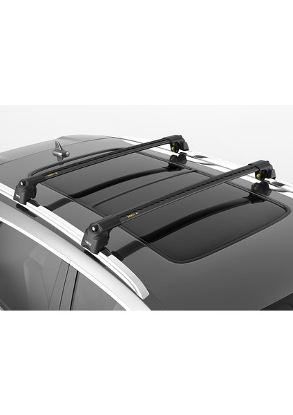 Air-2 Black Kit, Hyundai Sante Fe 2020-2021-2022-2023-2024 Tavan Taşıyıcı Portbagaj, Bisiklet ve Kayak Taşıyıcı Ara Atkı Seti, Siyah Cross Bar