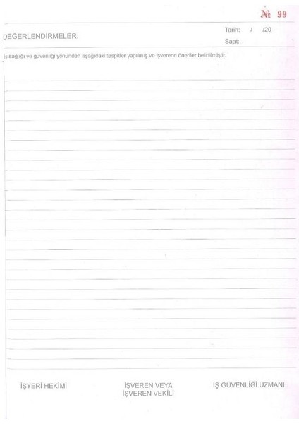 Iş Sağlığı ve Güvenliğine Ilişkin Tespit ve Öneri Defteri Numaralı Karton Kapak 3 Nüsha 150 Yaprak 20 x 27 cm fırsatları