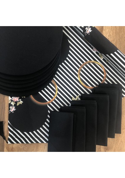 Amerikan Servis Elegance Desen Takım 6 Supla, 6 Kumaş Peçete ve Runner Örtü Kombin 2