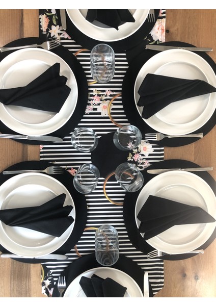 Amerikan Servis Elegance Desen Takım 6 Supla, 6 Kumaş Peçete ve Runner Örtü Kombin 2 modelleri