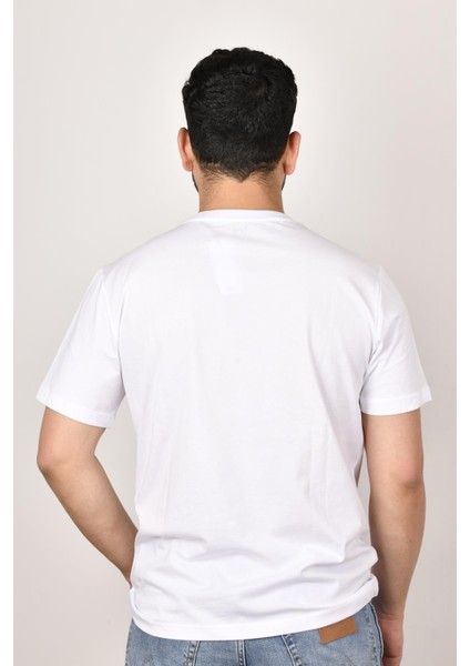 L60UFQ12 Erkek Beyaz Bisiklet Yaka T-Shirt
