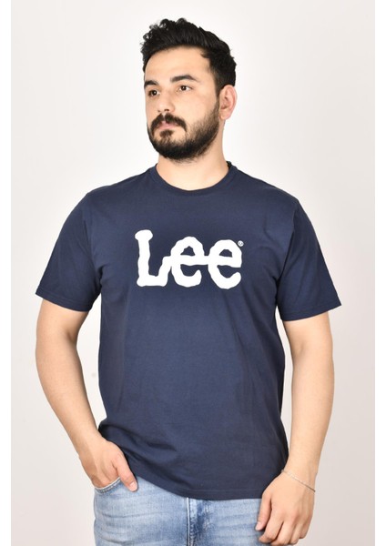 L65QAIEE Erkek Lacivert Bisiklet Yakat-Shirt