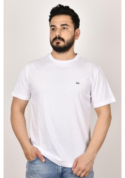 L60UFQ12 Erkek Beyaz Bisiklet Yaka T-Shirt