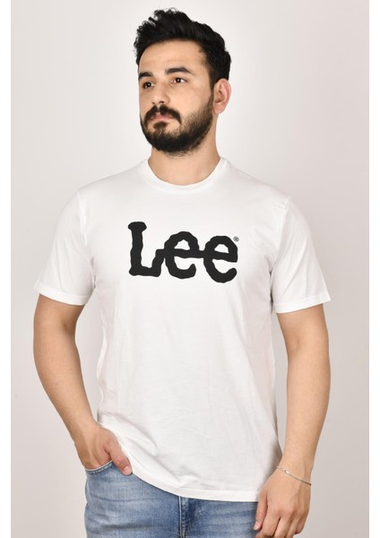 L65QAI12 Erkek Beyaz Bisiklet Yaka T-Shirt