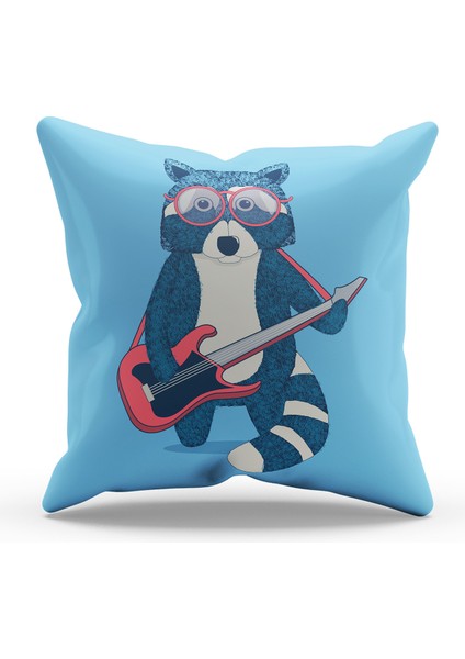 Çift Tarafı Baskılı Music Wolf Desenli Tekli Süet Kırlent Kılıfı