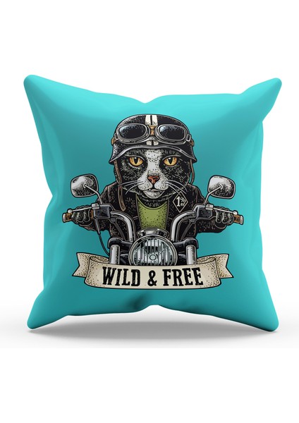 Çift Tarafı Baskılı Free Cat Desenli Tekli Süet Kırlent Kılıfı