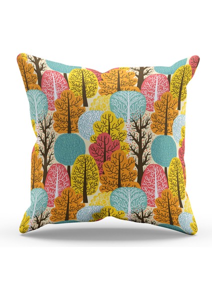 Çift Tarafı Baskılı Sonbahar Desenli Tekli Süet Kırlent Kılıfı