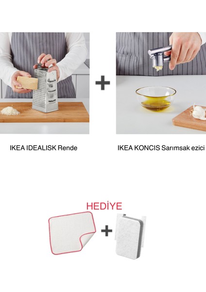Sarımsak Ezici ve Rende Ikili Set Kurulama Bezi ve Sünger Hediye