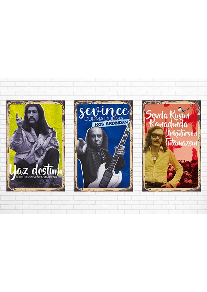 Erkin Koray Barış Manço Set Retro Ahşap Poster