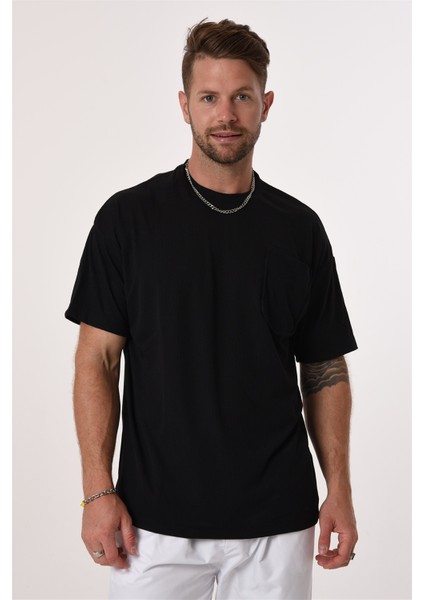 R-5610 Bisiklet Yaka Tek Cep Oversize Kaşkorse Tişört