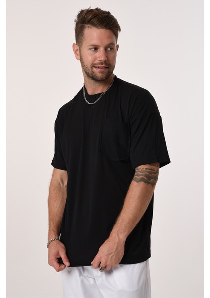 R-5610 Bisiklet Yaka Tek Cep Oversize Kaşkorse Tişört