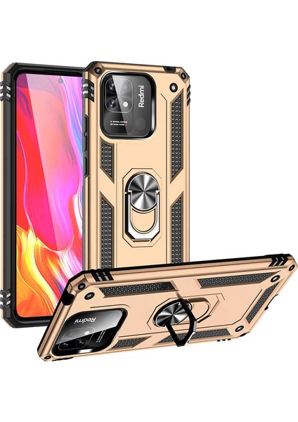 Xiaomi Poco C40 Kılıf Vega Sert Silikon Tank Standlı Yüzüklü Mıknatıslı+Nano Gold