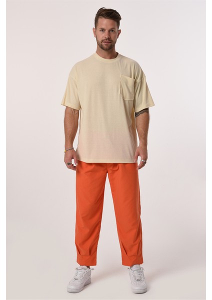 R-5610 Bisiklet Yaka Tek Cep Oversize Kaşkorse Tişört