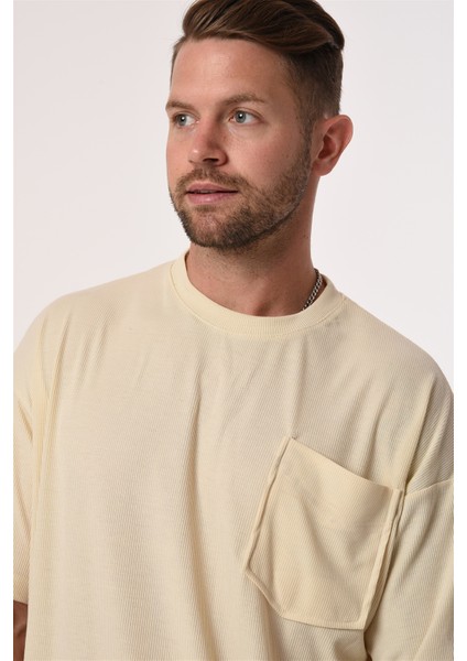 R-5610 Bisiklet Yaka Tek Cep Oversize Kaşkorse Tişört modelleri