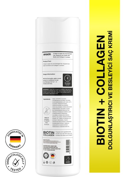 Bitkisel Sülfatsız , Tuzsuz , Biotin + Collagen Saç Kremi, Karşıtı Saç Kremi 250ML fiyatları