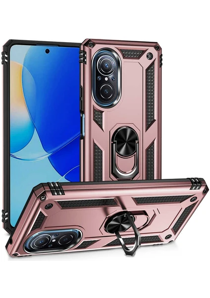 Kzy Huawei Nova 9 Se Kapak Military Yüzüklü Stantlı Panzer Tank Kılıf - Rose Gold