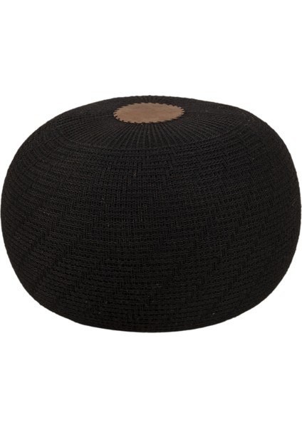 El Yapımı Yayvan Örgü Puf Siyah