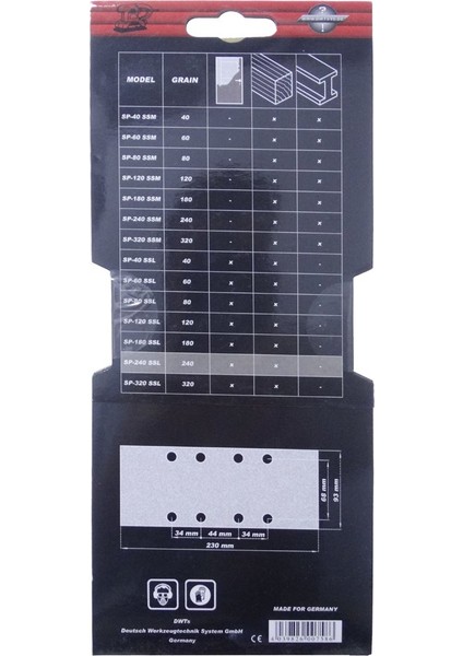 SP-240SSL Dikdörtgen Delikli Zımpara Kağıdı 93X230MM 240 Kum