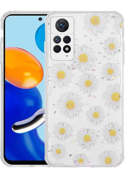 Xiaomi Redmi Note 11 Pro 5g Uyumlu Kılıf Simli Kalpli ve Çiçekli Desenli Parlak Tasarım Soft Kılıf