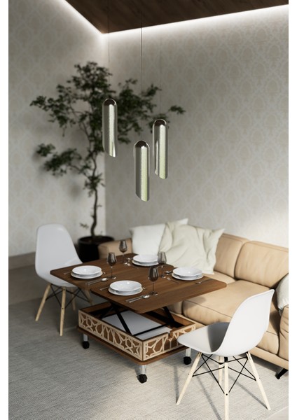 Lisa Tekerli Sihirli Masa Çalışma Masası Yemek Masası Yer Sofrası Ceviz Renk Akıllı Masa modelleri