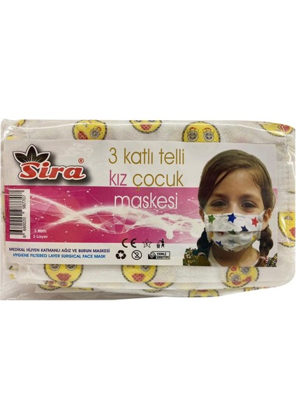3 Katlı Telli Kız Çocuk Maskesi 10 Adet