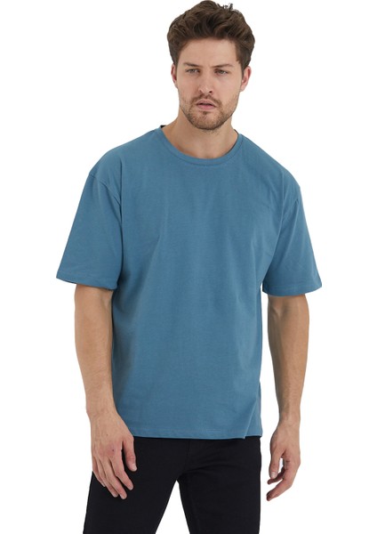 Erkek Basic Oversize Bisiklet Yaka %100 Pamuk Kısa Kol T-Shirt