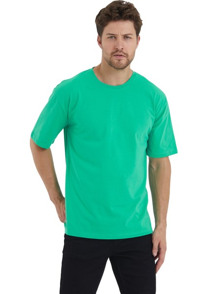 Erkek Basic Oversize Bisiklet Yaka %100 Pamuk Kısa Kol T-Shirt