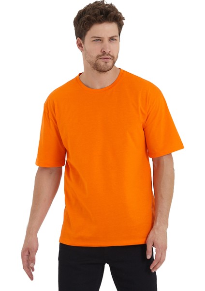 Erkek Basic Oversize Bisiklet Yaka %100 Pamuk Kısa Kol T-Shirt