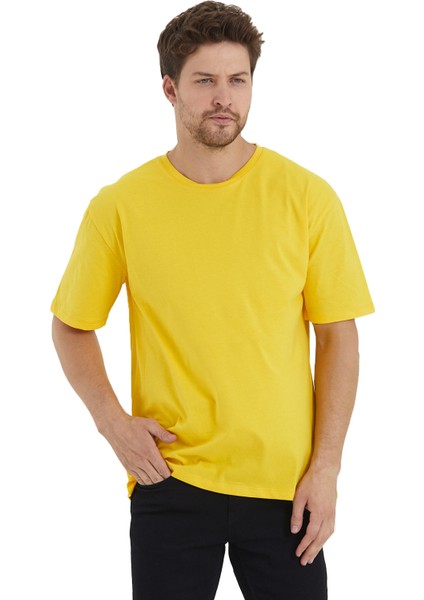 Erkek Basic Oversize Bisiklet Yaka %100 Pamuk Kısa Kol T-Shirt