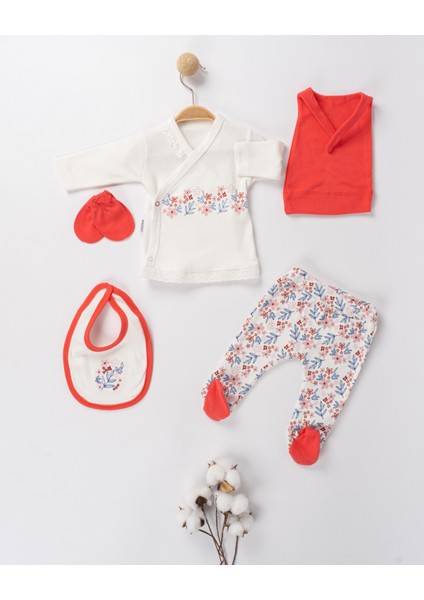 Baby Yenidoğan Çiçek Desenli Kız Bebek 5 Parça Hastane Çıkışı Seti